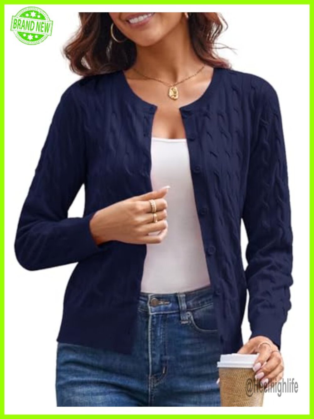 Cable Knit Cardigan Sweater Women Cropped Button Up Long Sleeve